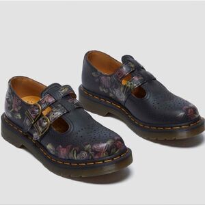 🩵NIB Dr. Martens 8065 Black Decayed Roses Nappa Mary Janes Size 8